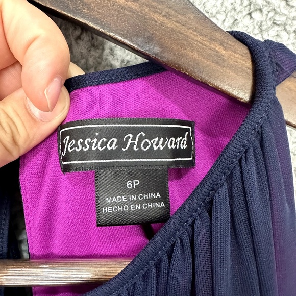 Jessica Howard Babydoll‎ Dress Womens 6P Purple Mesh Overlay Rhinestone Y2K HOCO - Picture 6 of 9
